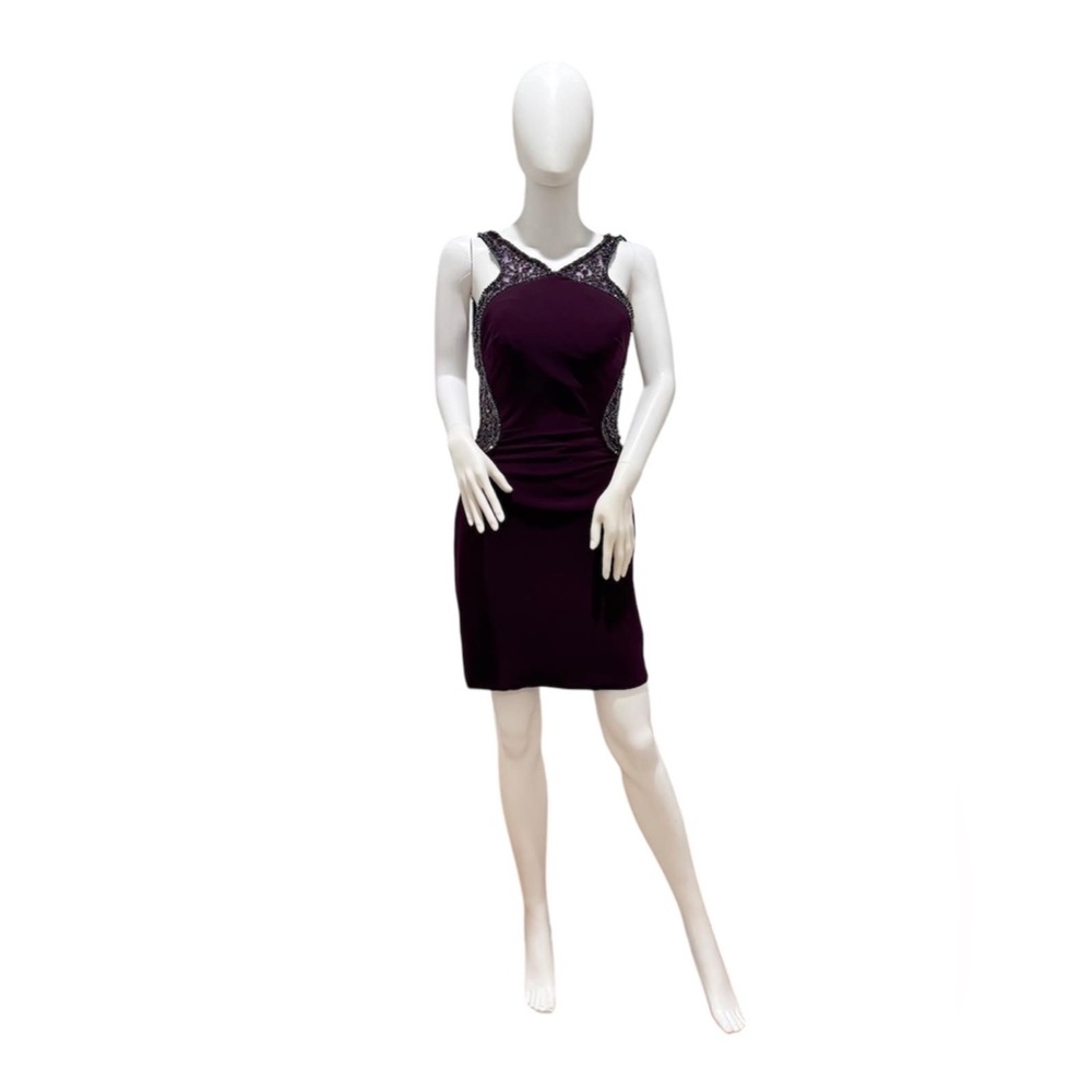 JVN by Jovani Purple Rhinestone Dress Sz 8 Backless Ruched Elegant Formal Party